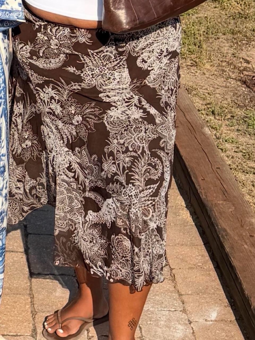 Brown Floral Midi Skirt